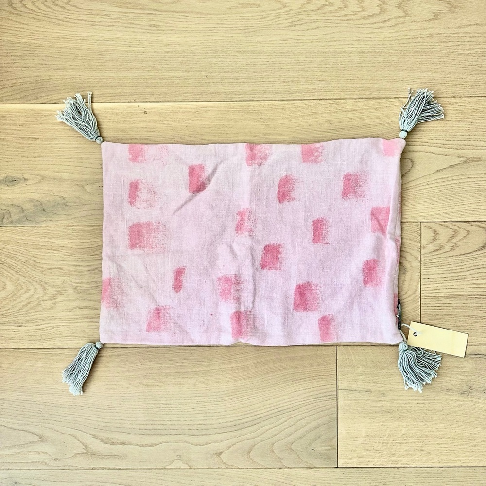 light pink dyed linen throw pillow